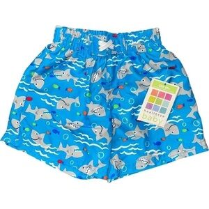 Healthtex Shark Fish Hawaiian Ocean Swimsuit Infant Boys 3 to 6 Mos Blue Lined